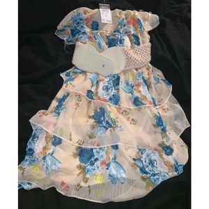 Cream strapless dress with flowers and belt